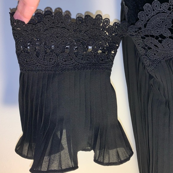 Pleated and Lace Detail Off the Shoulder Blouse with Accent Cuffs - Picture 6 of 9